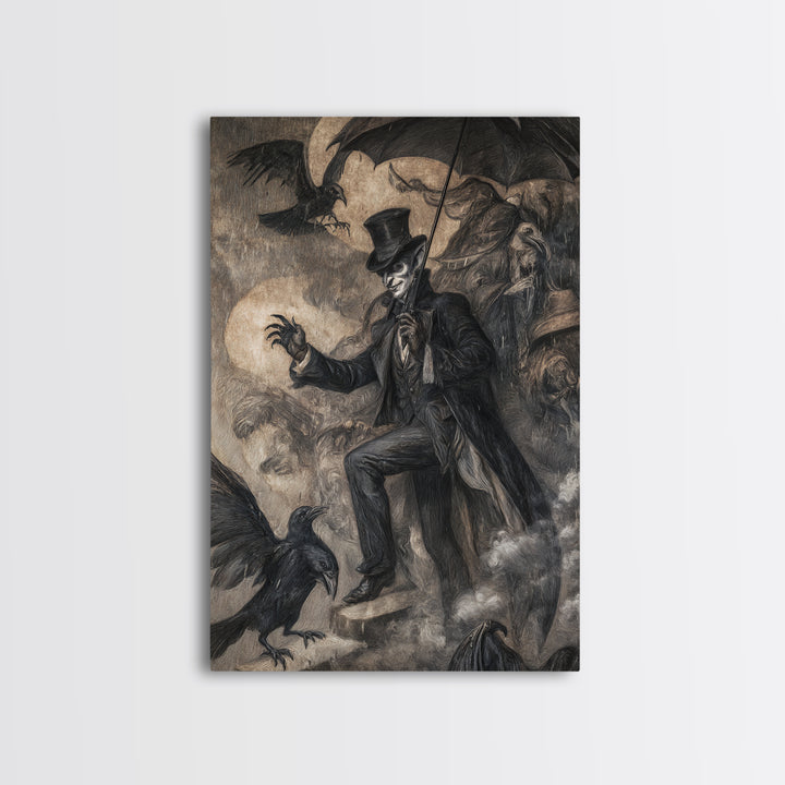 The Bat Umbrella Salesman, Expressionist Gothic Art, Vertical Wall Art, Dark Fantasy Wall Art, Canvas Print, Halloween Wall Art