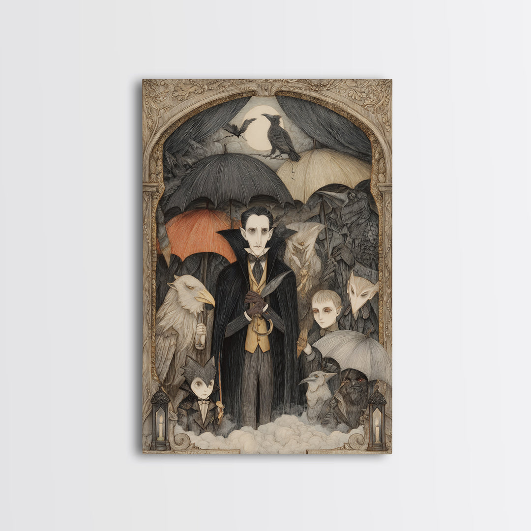 The Bat Umbrella Salesman, Victorian Macabre Art, Vertical Wall Art, Dark Fantasy Wall Art, Canvas Print, Halloween Wall Art