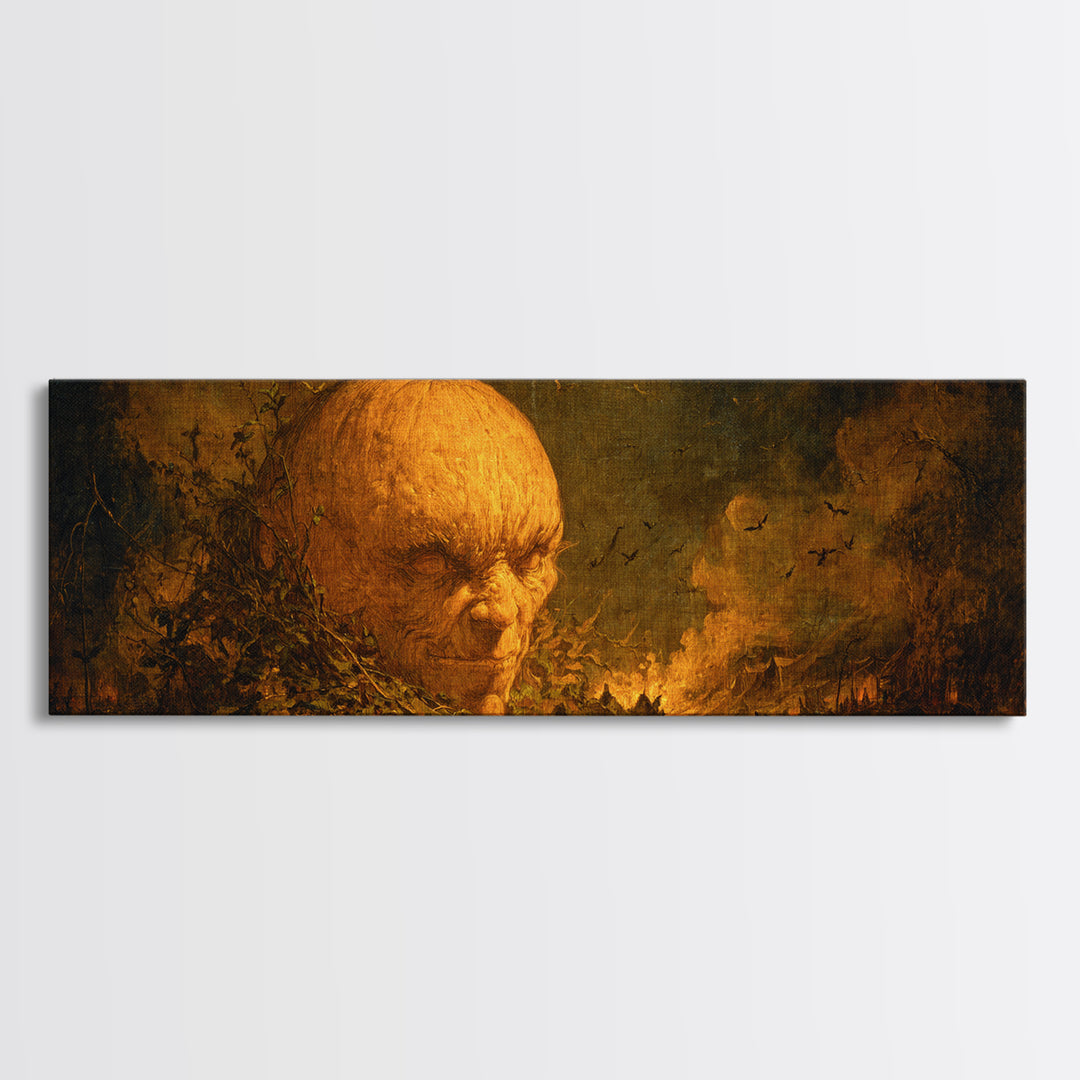 The Pumpkin-House Neighborhood, Dark Romantic Horror Art, Extra Wide Wall Art, Dark Fantasy Wall Art, Framed Canvas Print
