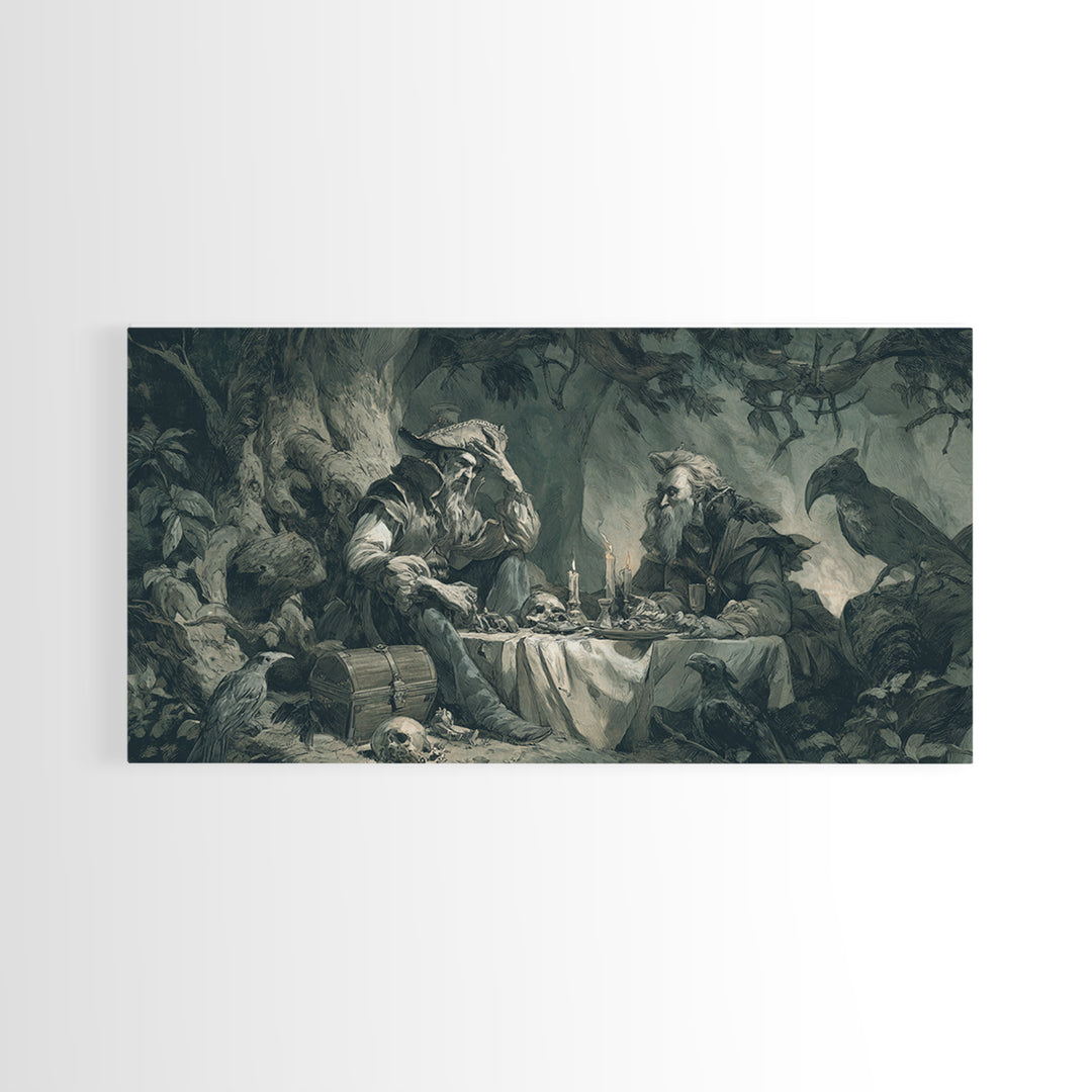 The Ghost Pirate Picnic, Baroque Witchcraft Art, Wide Panoramic Art, Gothic Horror Wall Art, Framed Canvas Print, Halloween Wall Art