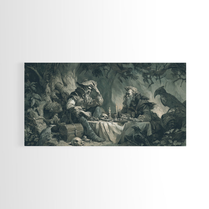 The Ghost Pirate Picnic, Baroque Witchcraft Art, Wide Panoramic Art, Gothic Horror Wall Art, Framed Canvas Print, Halloween Wall Art