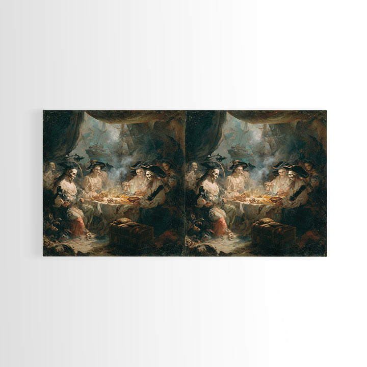 The Ghost Pirate Picnic, Dark Romantic Horror Art, Wide Panoramic Art, Dark Fantasy Wall Art, Canvas Print, Halloween Wall Art