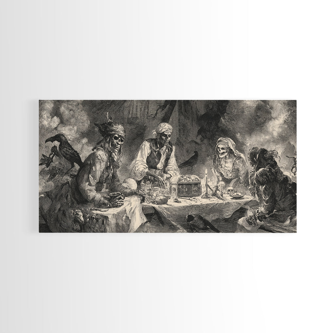 The Ghost Pirate Picnic, Decadent Gothic Art, Wide Panoramic Art, Gothic Horror Wall Art, Framed Canvas Print, Halloween Wall Art