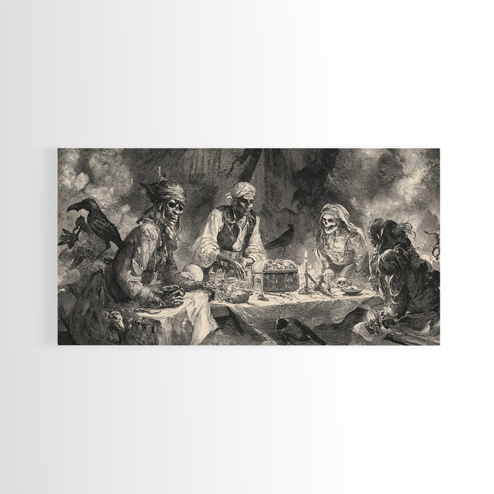 The Ghost Pirate Picnic, Decadent Gothic Art, Wide Panoramic Art, Gothic Horror Wall Art, Framed Canvas Print, Halloween Wall Art