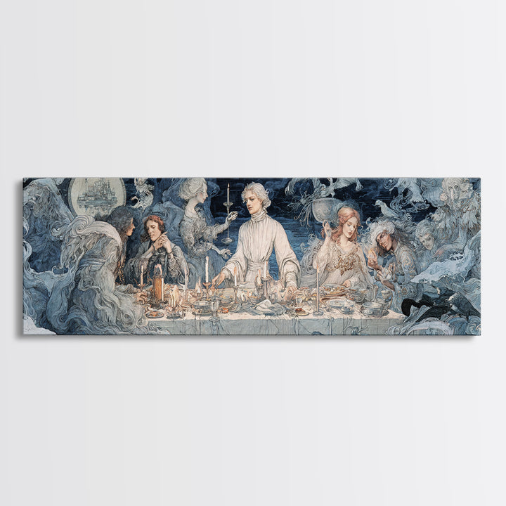 The Ghost Pirate Picnic, Symbolist Death Art, Extra Wide Wall Art, Dark Fantasy Wall Art, Framed Canvas Print, Halloween Wall Art