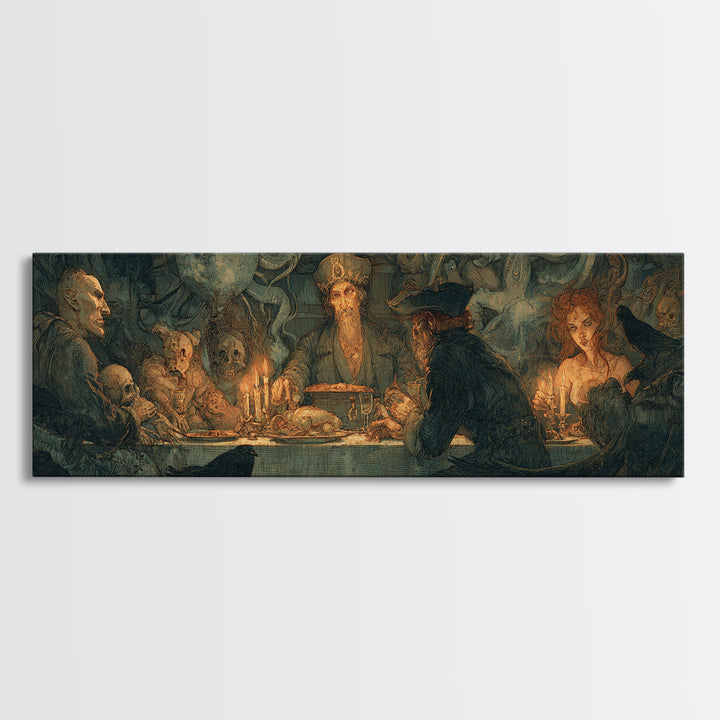 The Ghost Pirate Picnic, Dark Symbolist Art, Extra Wide Wall Art, Gothic Horror Wall Art, Framed Canvas Print, Halloween Wall Art
