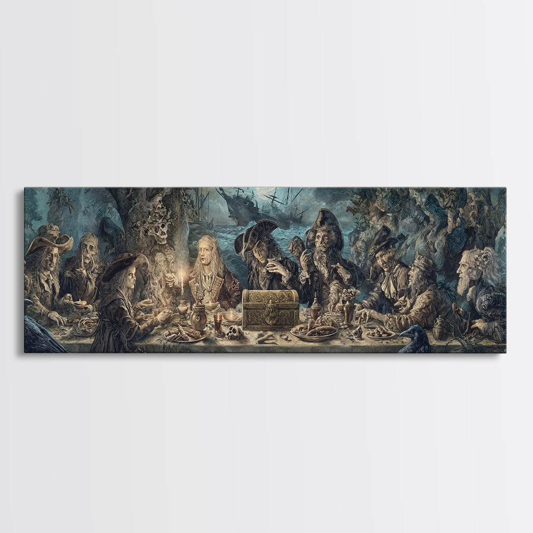 The Ghost Pirate Picnic, Symbolist Etching Art, Extra Wide Wall Art, Gothic Horror Wall Art, Canvas Print, Halloween Wall Art