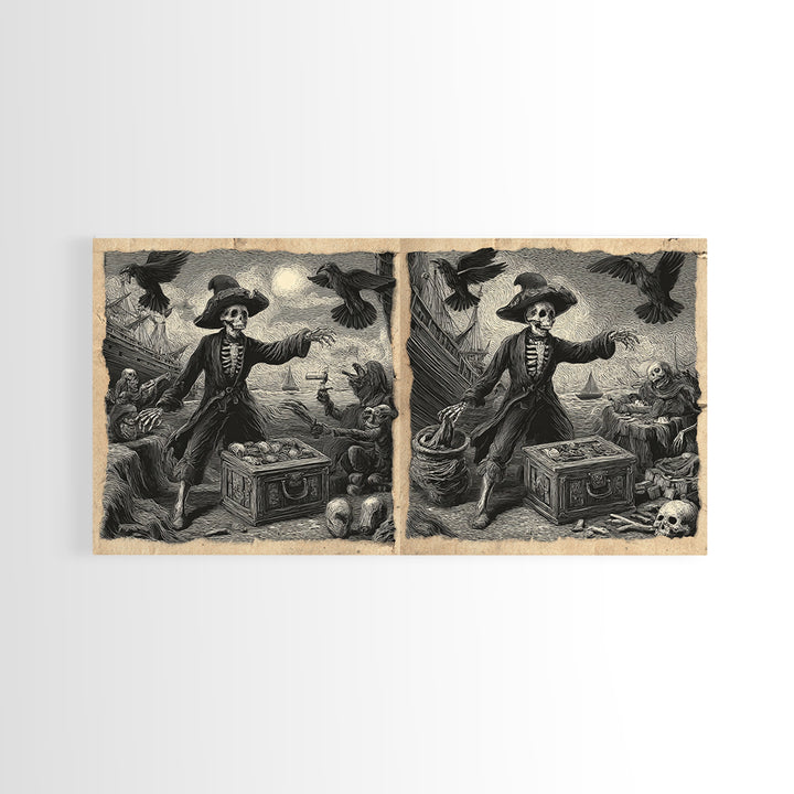 The Ghost Pirate Picnic, Macabre Folk Print Art, Wide Panoramic Art, Dark Fantasy Wall Art, Framed Canvas Print, Halloween Decor