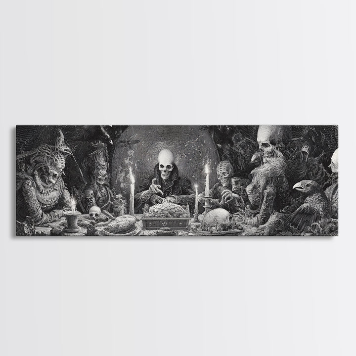 The Ghost Pirate Picnic, Biomechanical Horror Art, Extra Wide Wall Art, Macabre Wall Art, Canvas Print, Halloween Wall Art