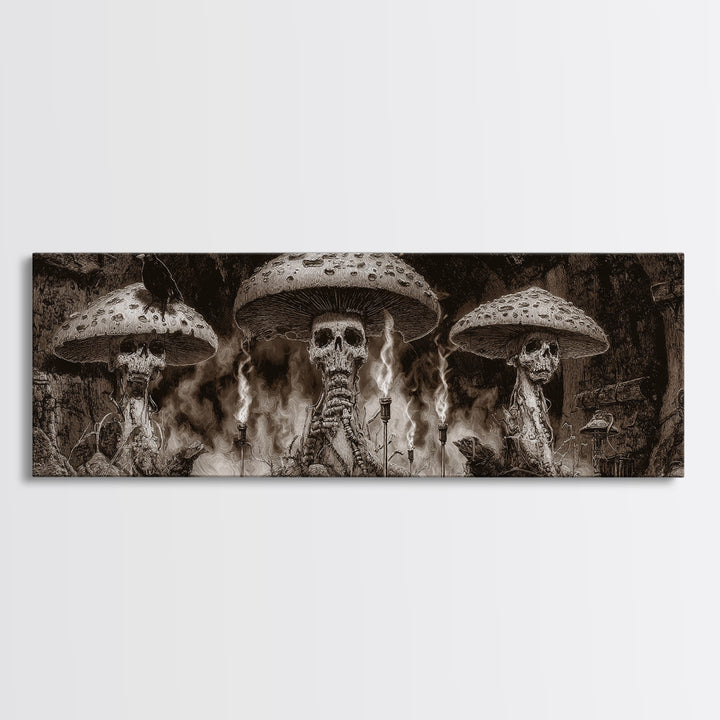 The Moonlit Mushroom Village, Biomechanical Horror Art, Extra Wide Wall Art, Gothic Horror Wall Art, Canvas Print, Halloween Wall Art