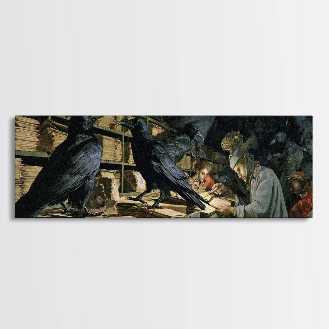The Raven Post Office, Gothic Nightmare Art, Extra Wide Wall Art, Dark Fantasy Wall Art, Framed Canvas Print, Halloween Wall Art