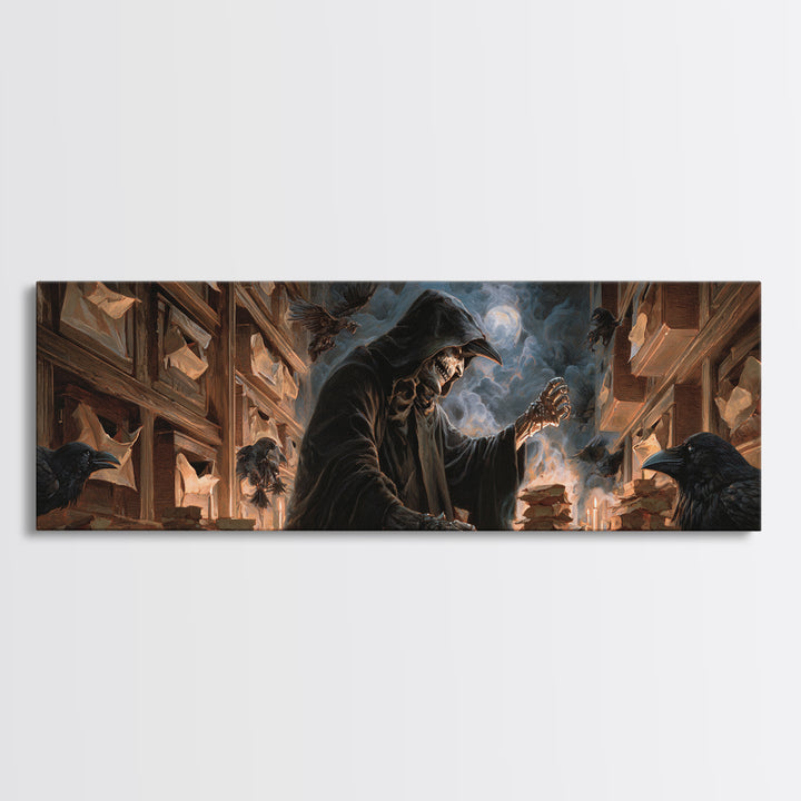 The Raven Post Office, Apocalyptic Romantic Art, Extra Wide Wall Art, Dark Halloween Decor, Canvas Print, Halloween Wall Art