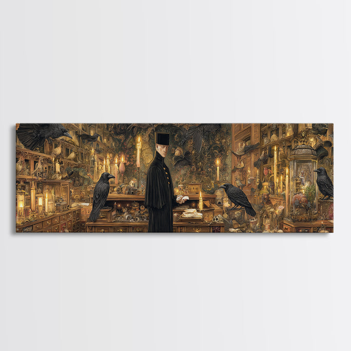 The Raven Post Office, Ornate Symbolist Art, Extra Wide Wall Art, Gothic Horror Wall Art, Framed Canvas Print, Halloween Wall Art
