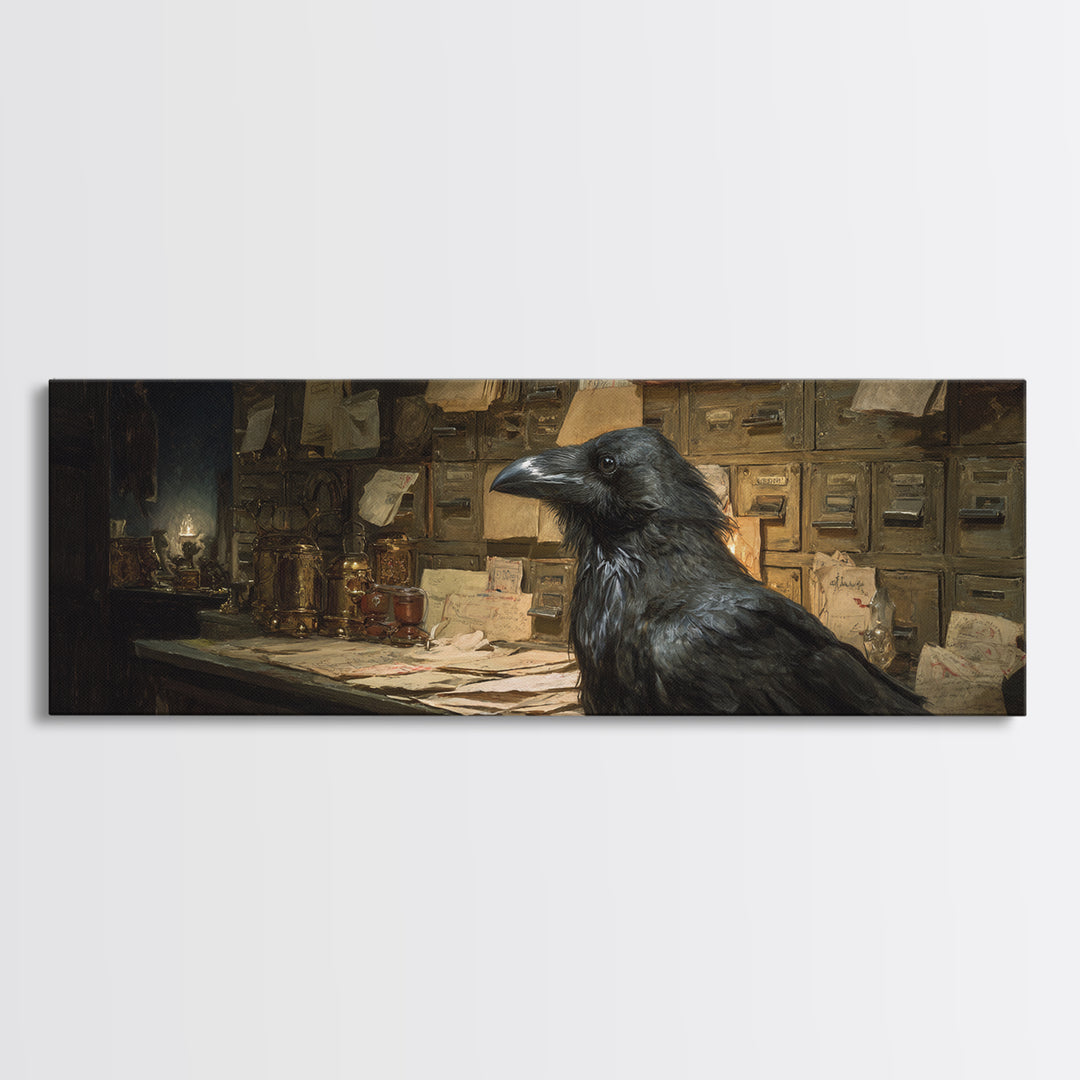 The Raven Post Office, Decadent Gothic Art, Extra Wide Wall Art, Dark Halloween Decor, Canvas Print, Halloween Wall Art