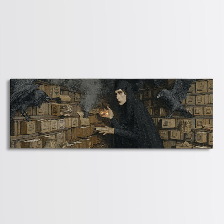 The Raven Post Office, Dark Symbolist Art, Extra Wide Wall Art, Dark Fantasy Wall Art, Canvas Print, Halloween Wall Art