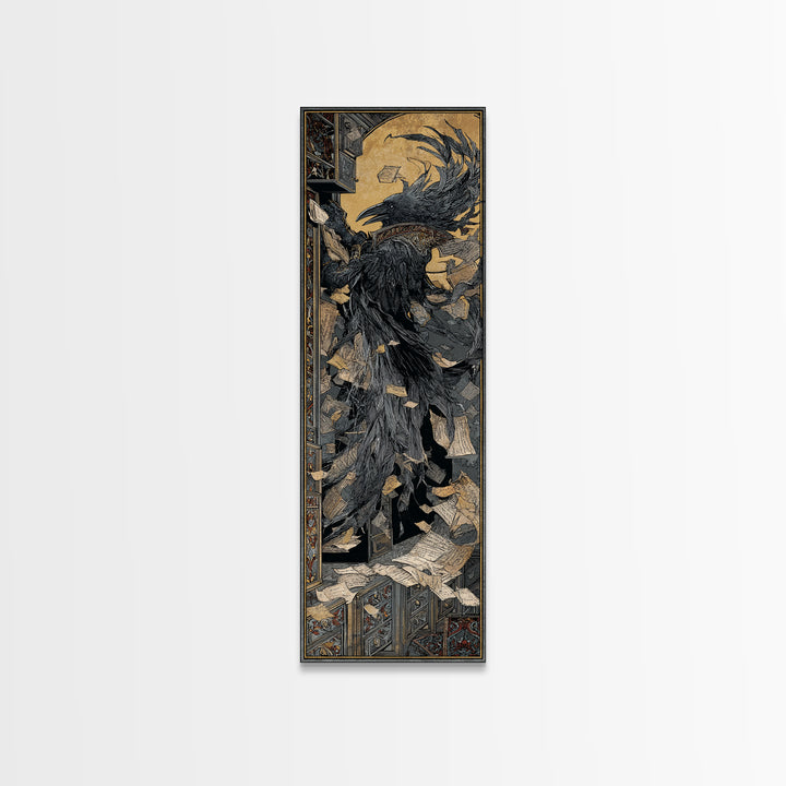 The Raven Post Office, Stained Glass Gothic Art, Tall Narrow Wall Art, Dark Fantasy Wall Art, Framed Canvas Print, Halloween Wall Art