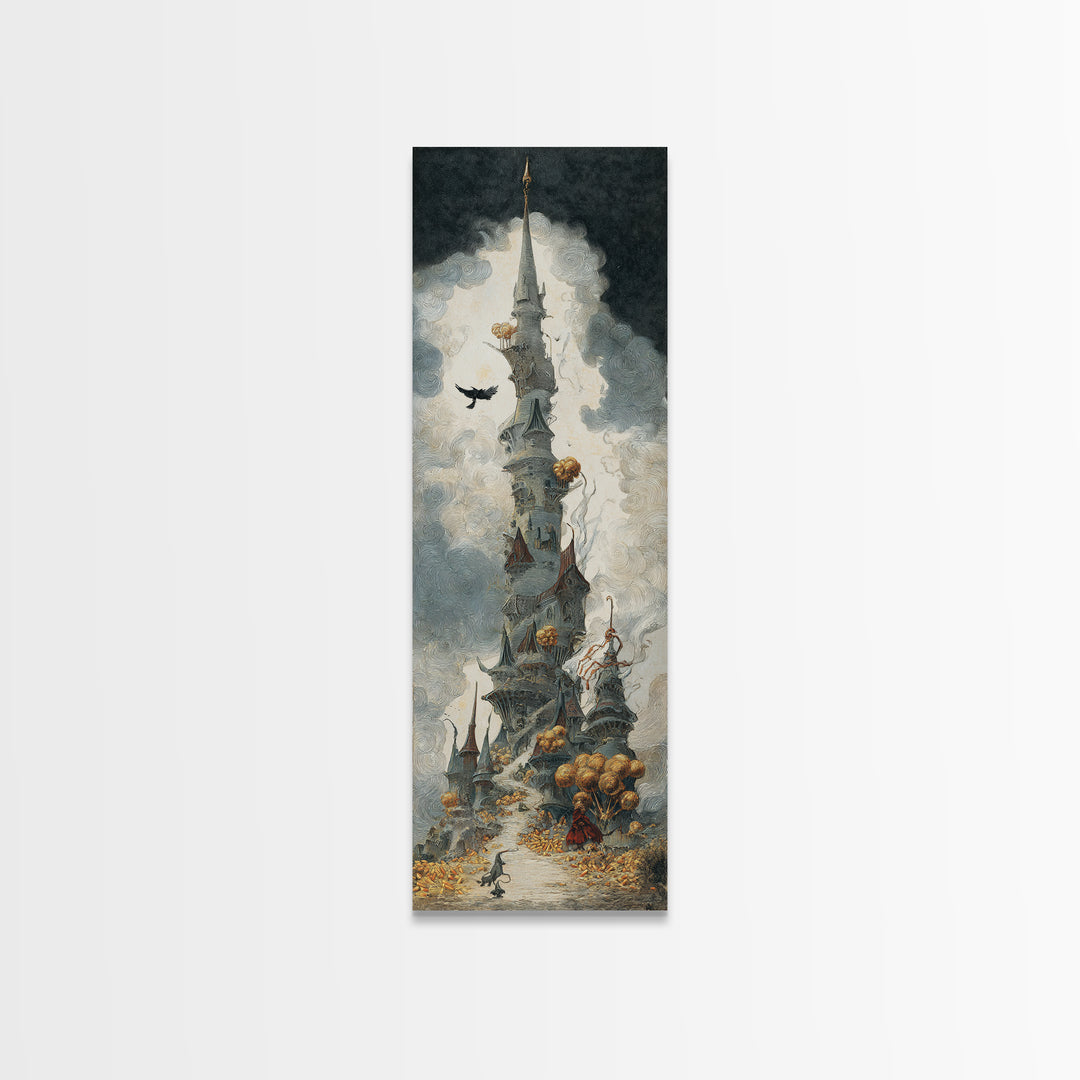 The Candy Corn Kingdom, Gothic Engraving Art, Tall Narrow Wall Art, Dark Fantasy Wall Art, Canvas Print, Halloween Wall Art