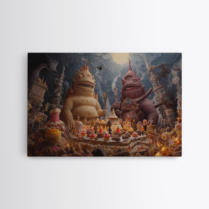 The Candy Corn Kingdom, Medieval Grotesque Art, Landscape Wall Art, Macabre Wall Art, Canvas Print, Halloween Wall Art