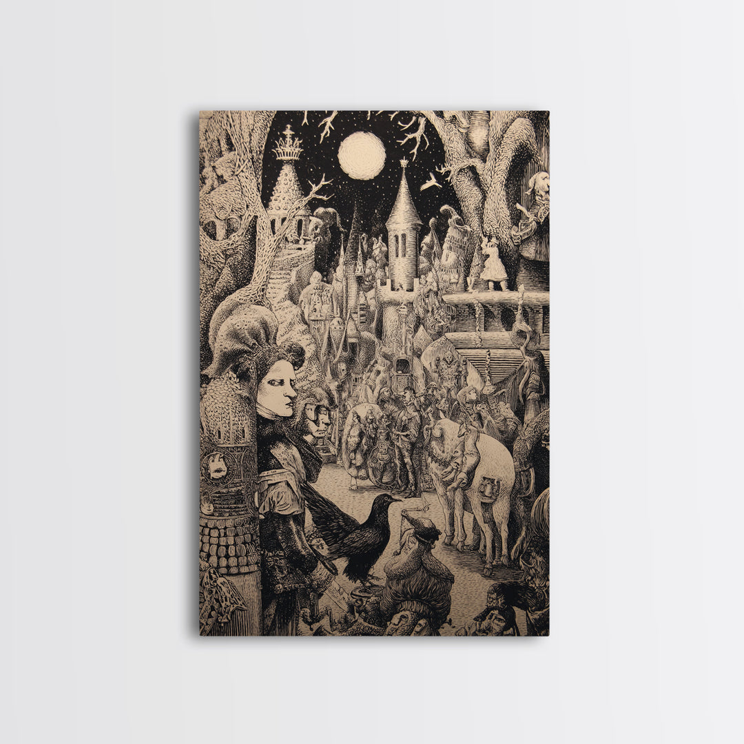 The Candy Corn Kingdom, Renaissance Engraving Art, Vertical Wall Art, Gothic Horror Wall Art, Framed Canvas Print, Halloween Wall Art
