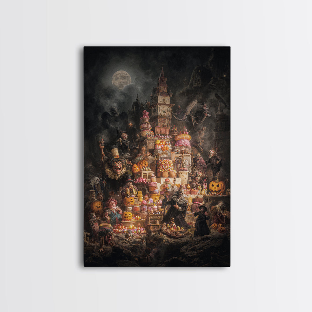 The Candy Corn Kingdom, Dark Romantic Horror Art, Vertical Wall Art, Gothic Horror Wall Art, Framed Canvas Print, Halloween Wall Art