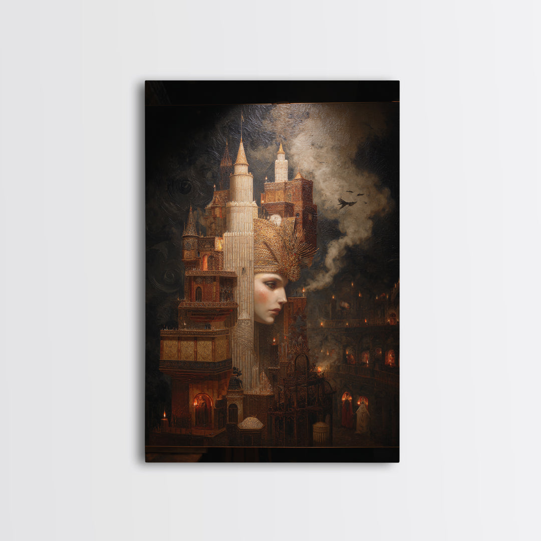 The Candy Corn Kingdom, Ornate Symbolist Art, Vertical Wall Art, Gothic Horror Wall Art, Framed Canvas Print, Halloween Wall Art