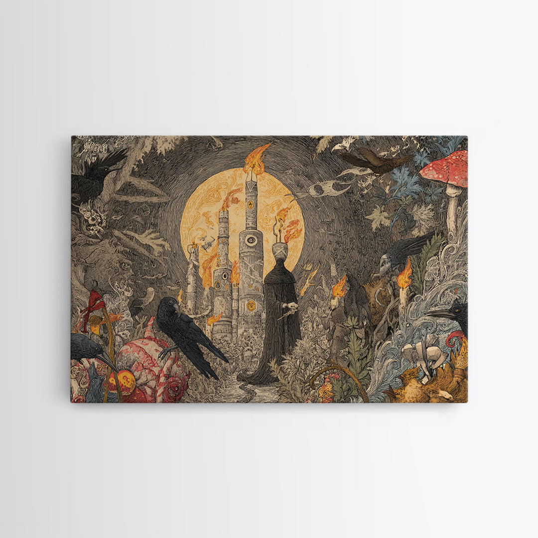 The Candy Corn Kingdom, Expressionist Nightmare Art, Landscape Wall Art, Macabre Wall Art, Framed Canvas Print, Halloween Wall Art
