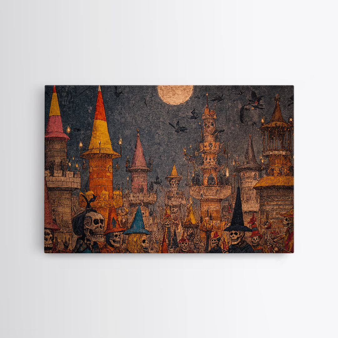 The Candy Corn Kingdom, Grotesque Carnival Art, Landscape Wall Art, Dark Halloween Decor, Framed Canvas Print, Halloween Wall Art