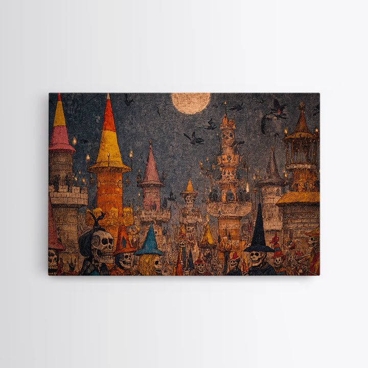 The Candy Corn Kingdom, Grotesque Carnival Art, Landscape Wall Art, Dark Halloween Decor, Framed Canvas Print, Halloween Wall Art