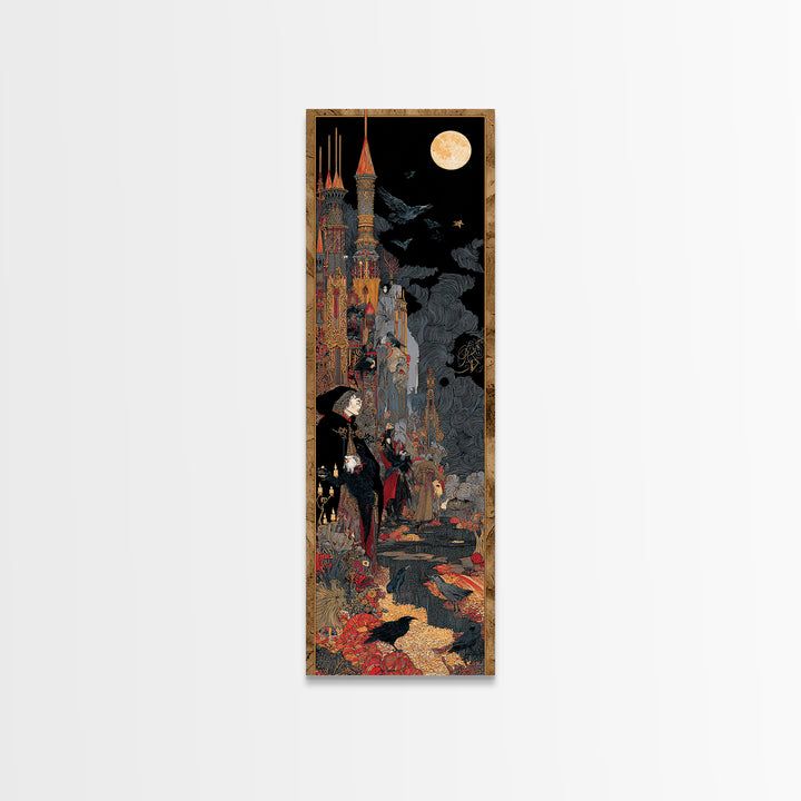 The Candy Corn Kingdom, Stained Glass Gothic Art, Tall Narrow Wall Art, Dark Fantasy Wall Art, Canvas Print, Halloween Wall Art