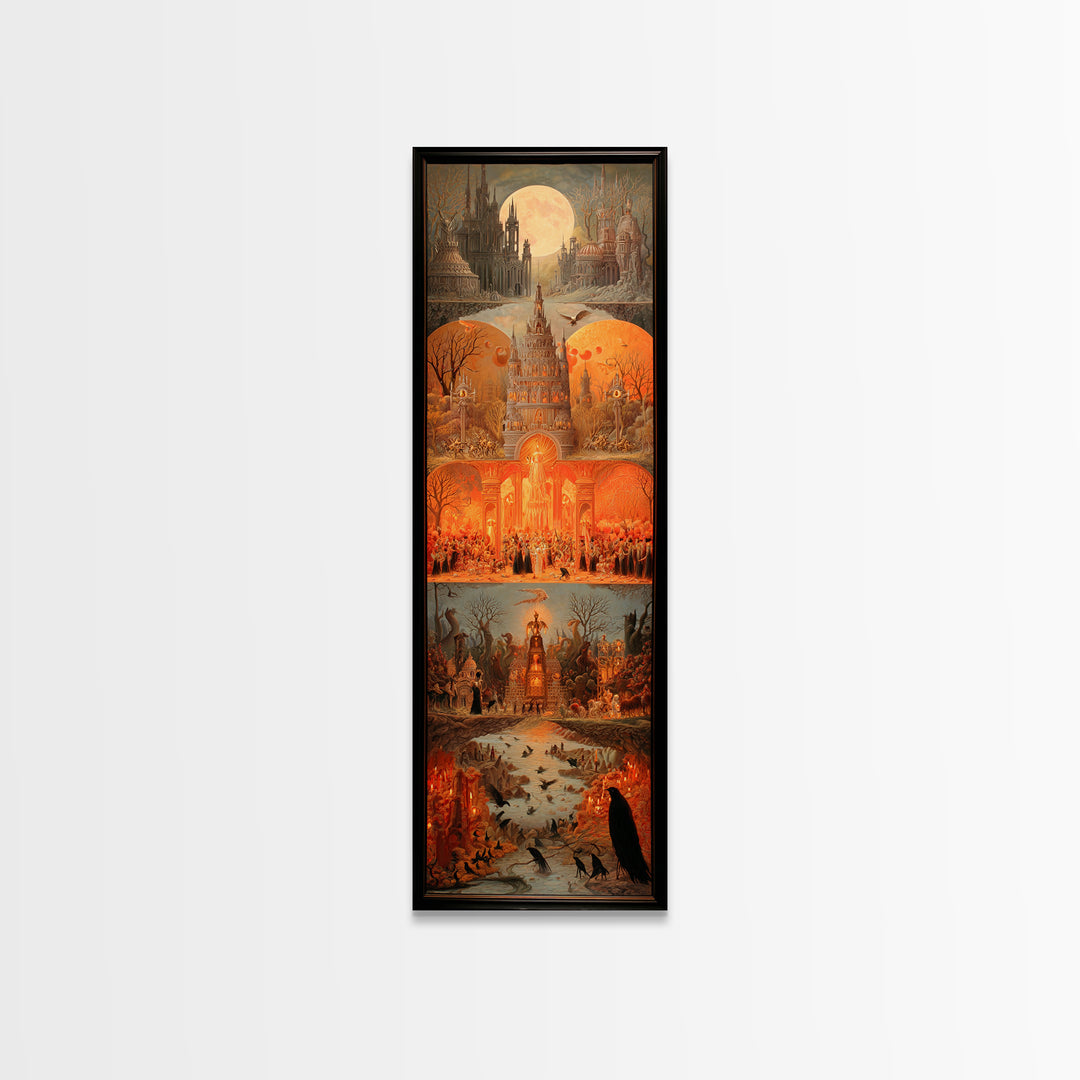 The Candy Corn Kingdom, Surreal Apocalyptic Art, Tall Narrow Wall Art, Dark Halloween Decor, Framed Canvas Print, Halloween Wall Art