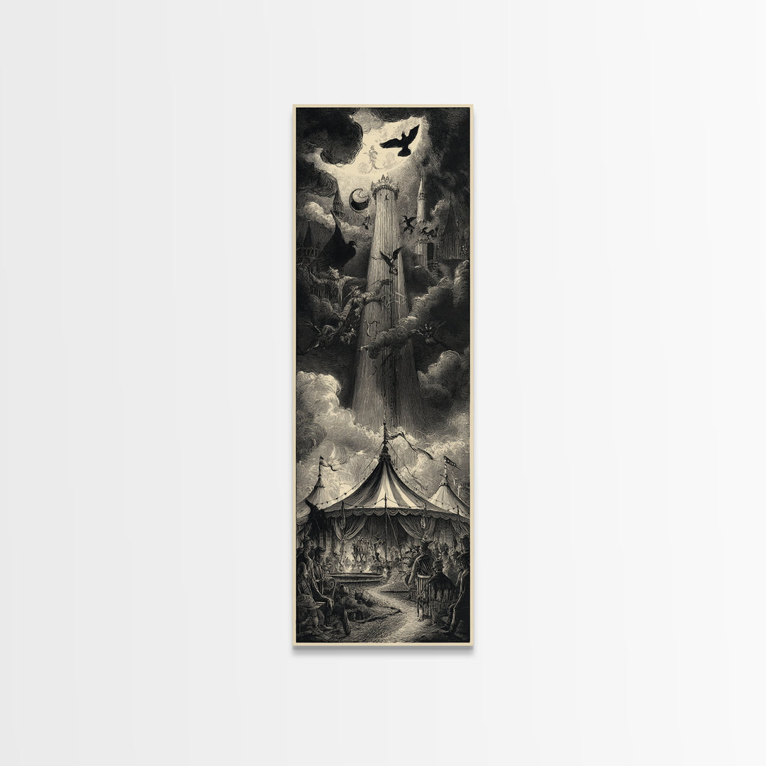 The Jack-O'-Lantern Circus, Gothic Engraving Art, Tall Narrow Wall Art, Gothic Horror Wall Art, Framed Canvas Print, Halloween Wall Art