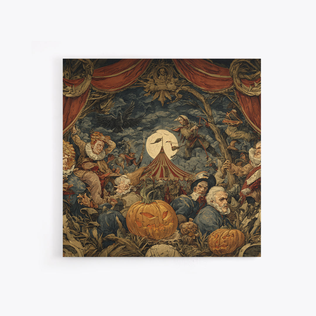 The Jack-O'-Lantern Circus, Dark Renaissance Art, Square Wall Art, Gothic Horror Wall Art, Framed Canvas Print