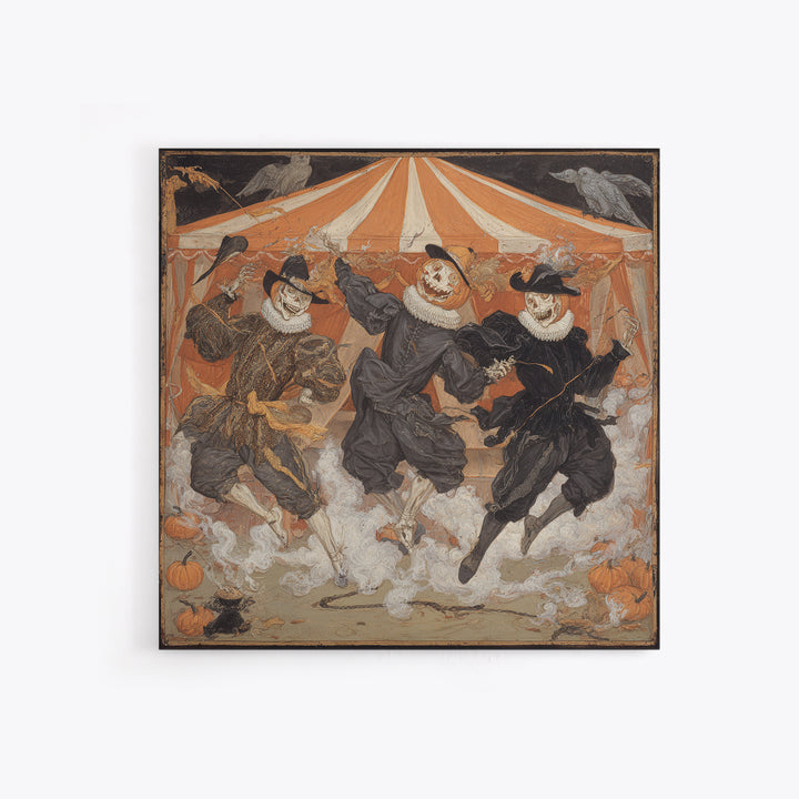 The Jack-O'-Lantern Circus, Danse Macabre Art, Square Wall Art, Dark Halloween Decor, Framed Canvas Print