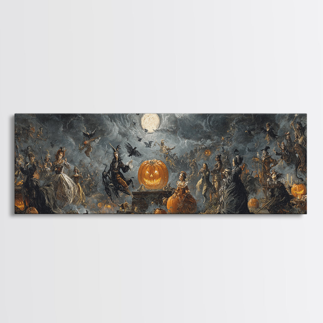 The Jack-O'-Lantern Circus, Dark Romantic Horror Art, Extra Wide Wall Art, Macabre Wall Art, Framed Canvas Print, Halloween Wall Art