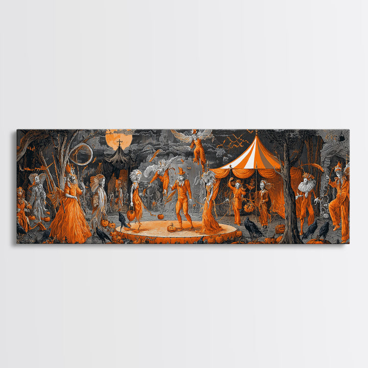 The Jack-O'-Lantern Circus, Visionary Gothic Art, Extra Wide Wall Art, Dark Fantasy Wall Art, Framed Canvas Print, Halloween Wall Art