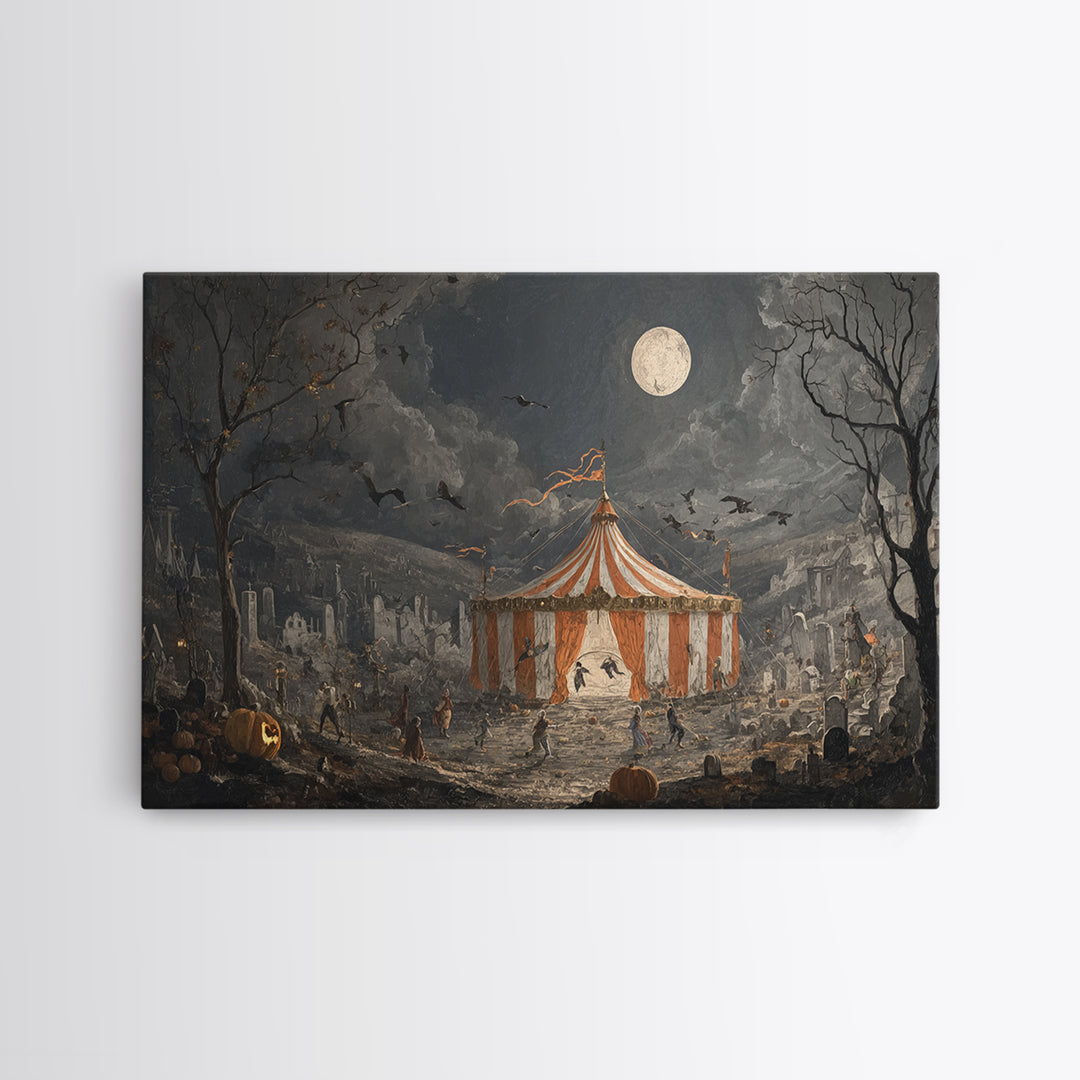 The Jack-O'-Lantern Circus, Romantic Gothic Landscape, Landscape Wall Art, Gothic Horror Wall Art, Canvas Print, Gothic Home Decor