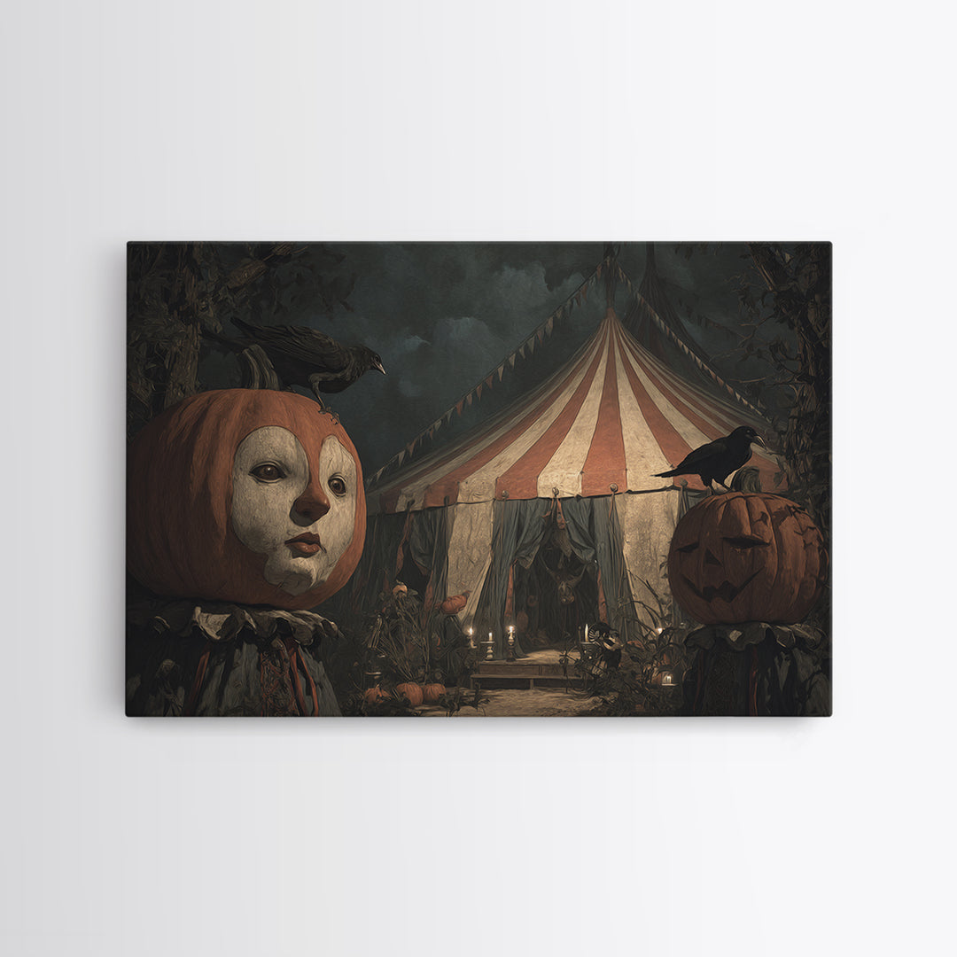 The Jack-O'-Lantern Circus, Symbolist Gothic Landscape, Landscape Wall Art, Dark Fantasy Wall Art, Canvas Print, Halloween Wall Art