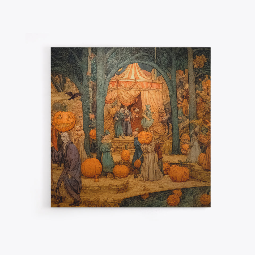 The Jack-O'-Lantern Circus, Ornate Symbolist Art, Square Wall Art, Gothic Horror Wall Art, Framed Canvas Print, Halloween Wall Art