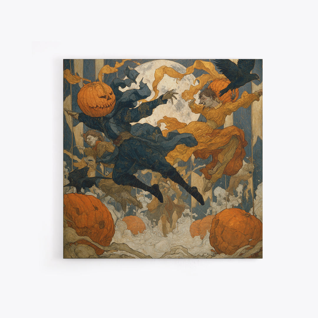 The Jack-O'-Lantern Circus, Symbolist Death Art, Square Wall Art, Dark Fantasy Wall Art, Canvas Print, Halloween Wall Art