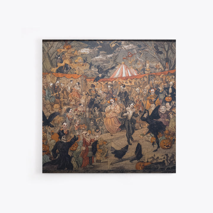 The Jack-O'-Lantern Circus, Grotesque Carnival Art, Square Wall Art, Macabre Wall Art, Framed Canvas Print, Halloween Wall Art