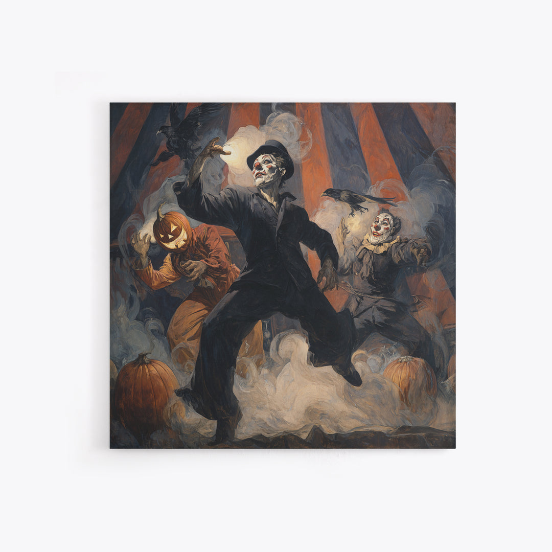 The Jack-O'-Lantern Circus, Expressionist Gothic Art, Square Wall Art, Dark Halloween Decor, Framed Canvas Print, Halloween Wall Art