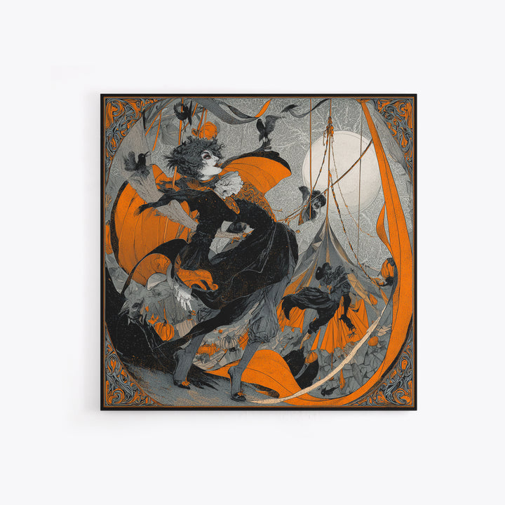 The Jack-O'-Lantern Circus, Decadent Line Art, Square Wall Art, Dark Fantasy Wall Art, Framed Canvas Print, Halloween Wall Art