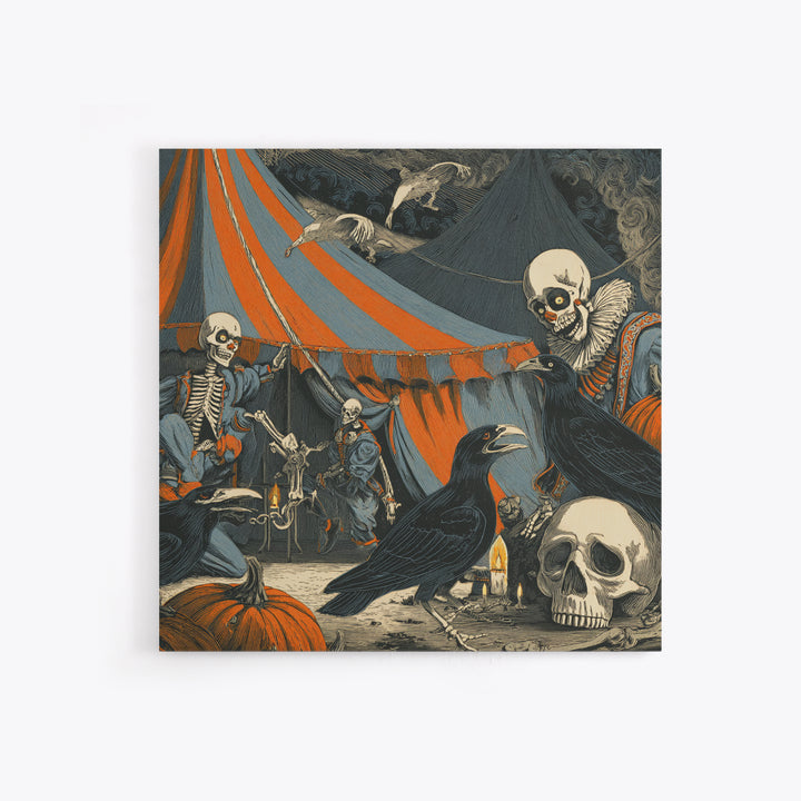 The Jack-O'-Lantern Circus, Macabre Folk Print Art, Square Wall Art, Gothic Horror Wall Art, Framed Canvas Print