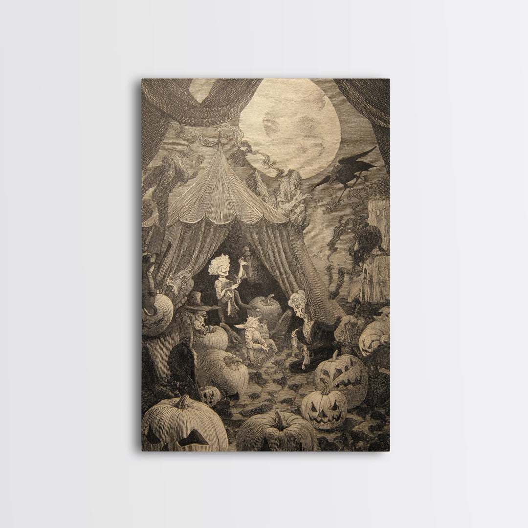 The Jack-O'-Lantern Circus, Victorian Macabre Art, Vertical Wall Art, Gothic Horror Wall Art, Canvas Print, Halloween Wall Art