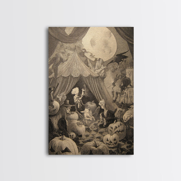 The Jack-O'-Lantern Circus, Victorian Macabre Art, Vertical Wall Art, Gothic Horror Wall Art, Canvas Print, Halloween Wall Art