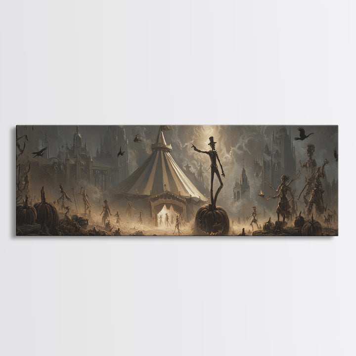 The Jack-O'-Lantern Circus, Surreal Apocalyptic Art, Extra Wide Wall Art, Dark Fantasy Wall Art, Framed Canvas Print