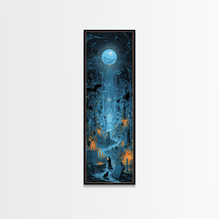 The Graveyard Book Club, Gothic Engraving Art, Tall Narrow Wall Art, Dark Halloween Decor, Canvas Print, Halloween Wall Art