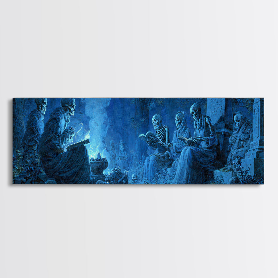 The Graveyard Book Club, Danse Macabre Art, Extra Wide Wall Art, Macabre Wall Art, Framed Canvas Print, Dark Fantasy Art