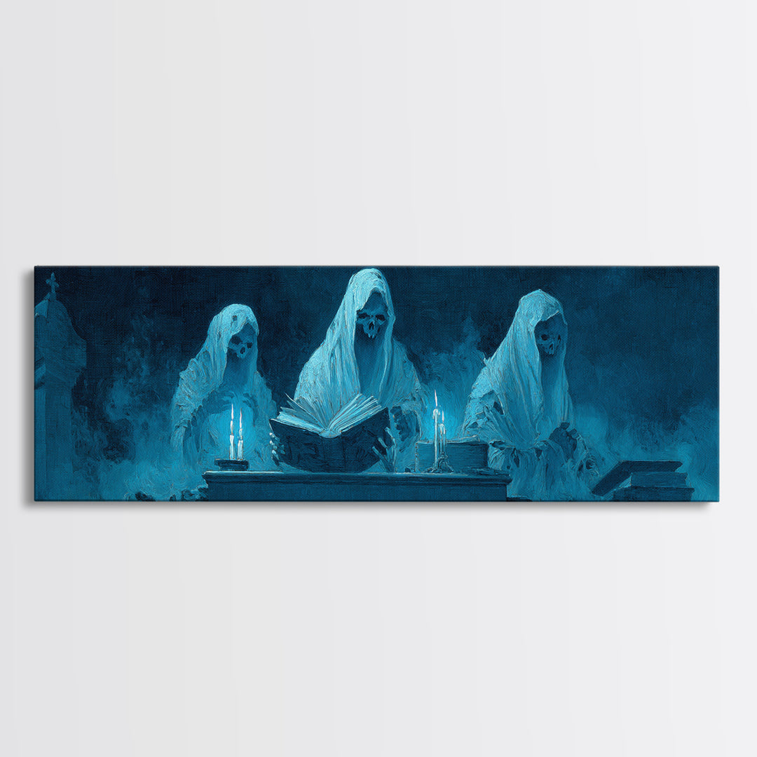 The Graveyard Book Club, Dark Romantic Horror Art, Extra Wide Wall Art, Dark Fantasy Wall Art, Canvas Print, Halloween Wall Art