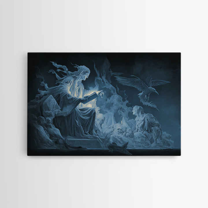 The Graveyard Book Club, Visionary Gothic Art, Landscape Wall Art, Dark Halloween Decor, Framed Canvas Print, Halloween Wall Art